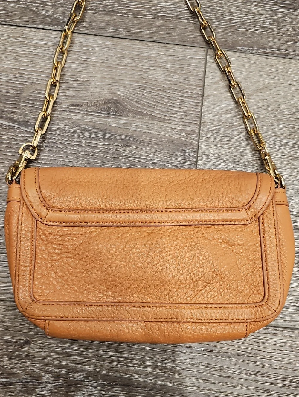 TORY BURCH Tan Leather Crossbody Bag Gold Logo Amanda Mini Chain Strap Purse